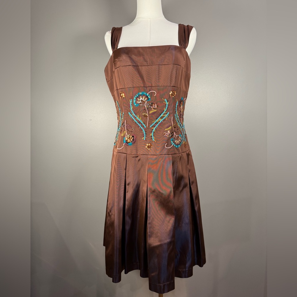 Talbots Embroidered Brown Dress